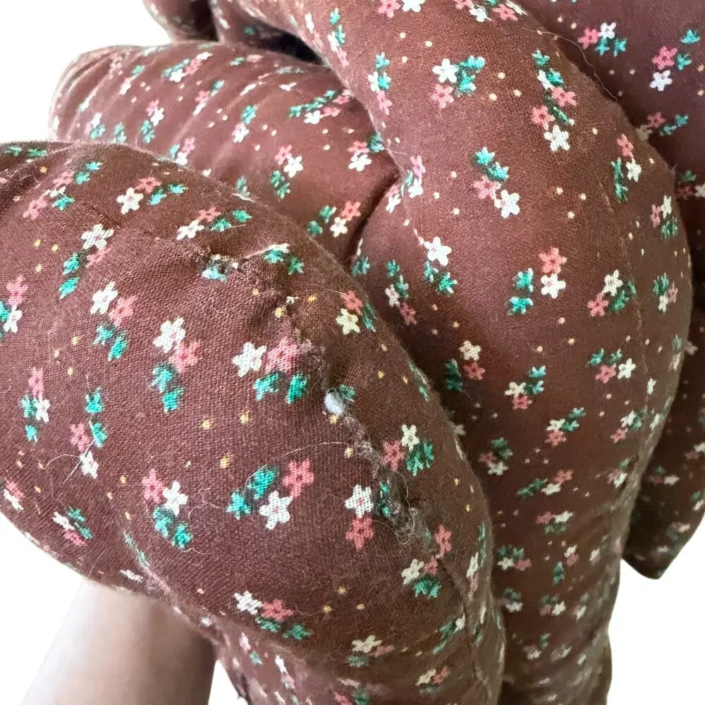 Handmade Cat Pillow Plush Calico Floral Brown Calico Fabric Shelf Sitter Retro